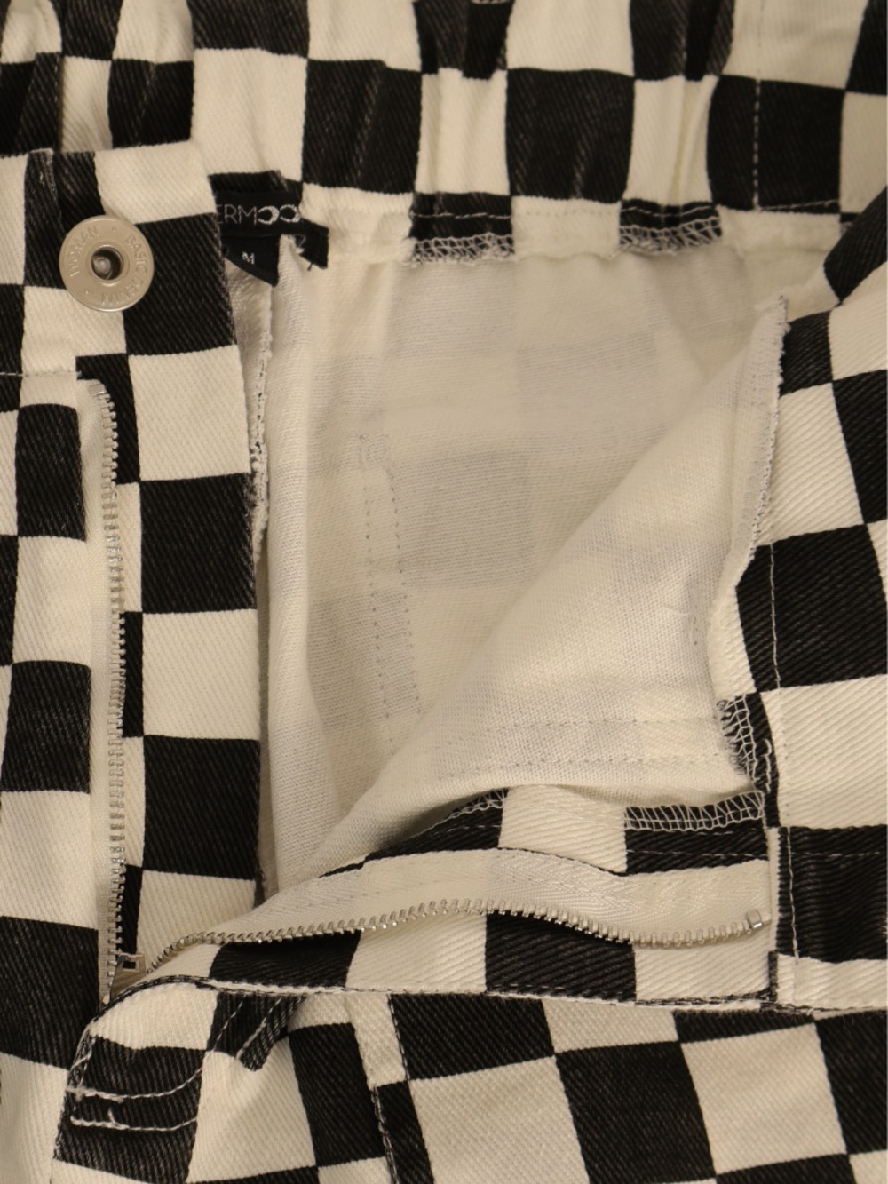 Papermoon Women’s Checkerboard Denim Shorts Medium Black White High Rise Y2K - Picture 5 of 8